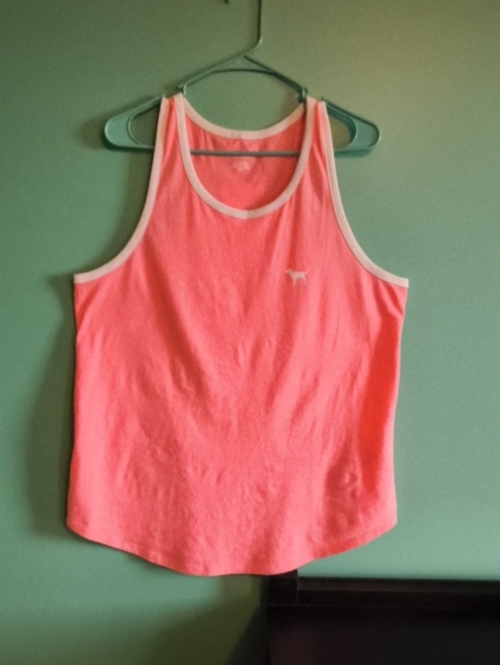 PINK Victoria's Secret Coral Pink Tank with White Trim Sz L
